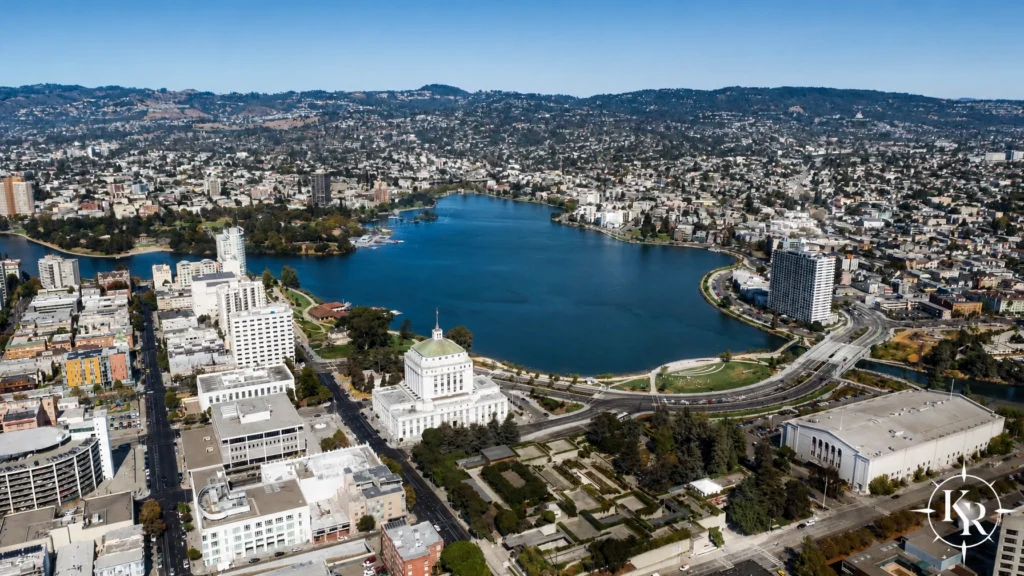 Aerial view of Lake Merritt in Oakland, CA - Kindred Realty